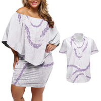 Aloha Lei Mikioi Couples Matching Off Shoulder Short Dress and Hawaiian Shirt Purple Polynesian Tribal Tatau Pattern LT9 Purple - Polynesian Pride