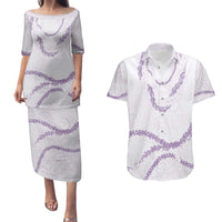 Aloha Lei Mikioi Couples Matching Puletasi and Hawaiian Shirt Purple Polynesian Tribal Tatau Pattern LT9 Purple - Polynesian Pride