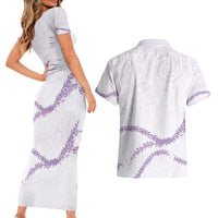 Aloha Lei Mikioi Couples Matching Short Sleeve Bodycon Dress and Hawaiian Shirt Purple Polynesian Tribal Tatau Pattern LT9 - Polynesian Pride