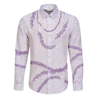 Aloha Lei Mikioi Family Matching Off The Shoulder Long Sleeve Dress and Hawaiian Shirt Purple Polynesian Tribal Tatau Pattern LT9 Dad's Shirt - Long Sleeve Purple - Polynesian Pride