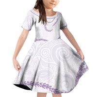 Aloha Lei Mikioi Family Matching Off Shoulder Short Dress and Hawaiian Shirt Purple Polynesian Tribal Tatau Pattern LT9 Daughter's Dress Purple - Polynesian Pride