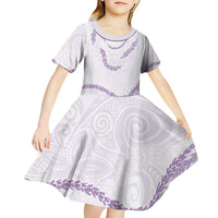 Aloha Lei Mikioi Kid Short Sleeve Dress Purple Polynesian Tribal Tatau Pattern