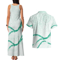 Aloha Lei Mikioi Couples Matching Tank Maxi Dress and Hawaiian Shirt Sage Green Polynesian Tribal Tatau Pattern LT9 - Polynesian Pride