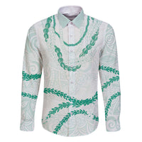 Aloha Lei Mikioi Family Matching Off The Shoulder Long Sleeve Dress and Hawaiian Shirt Sage Green Polynesian Tribal Tatau Pattern LT9 Dad's Shirt - Long Sleeve Green - Polynesian Pride