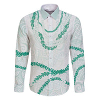 Aloha Lei Mikioi Family Matching Puletasi and Hawaiian Shirt Sage Green Polynesian Tribal Tatau Pattern LT9 Dad's Shirt - Long Sleeve Green - Polynesian Pride