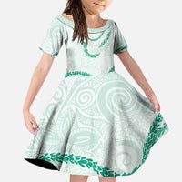 Aloha Lei Mikioi Family Matching Summer Maxi Dress and Hawaiian Shirt Sage Green Polynesian Tribal Tatau Pattern LT9 Daughter's Dress Green - Polynesian Pride