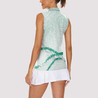 Aloha Lei Mikioi Women Sleeveless Polo Shirt Sage Green Polynesian Tribal Tatau Pattern LT9 - Polynesian Pride