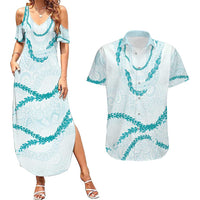 Aloha Lei Mikioi Couples Matching Summer Maxi Dress and Hawaiian Shirt Teal Polynesian Tribal Tatau Pattern LT9 Teal - Polynesian Pride