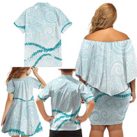 Aloha Lei Mikioi Family Matching Off Shoulder Short Dress and Hawaiian Shirt Teal Polynesian Tribal Tatau Pattern LT9 - Polynesian Pride