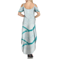 Aloha Lei Mikioi Family Matching Summer Maxi Dress and Hawaiian Shirt Teal Polynesian Tribal Tatau Pattern LT9 - Polynesian Pride