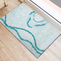 Aloha Lei Mikioi Rubber Doormat Teal Polynesian Tribal Tatau Pattern