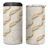 Aloha Pakalana and Puakenikeni Lei 4 in 1 Can Cooler Tumbler Beige Hawaiian Pattern LT9 One Size: 16 oz Beige - Polynesian Pride