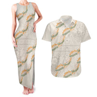 Aloha Pakalana and Puakenikeni Lei Couples Matching Tank Maxi Dress and Hawaiian Shirt Beige Hawaiian Pattern LT9 Beige - Polynesian Pride