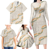 Aloha Pakalana and Puakenikeni Lei Family Matching Long Sleeve Bodycon Dress and Hawaiian Shirt Beige Hawaiian Pattern LT9 - Polynesian Pride