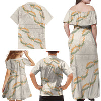 Aloha Pakalana and Puakenikeni Lei Family Matching Off Shoulder Maxi Dress and Hawaiian Shirt Beige Hawaiian Pattern LT9 - Polynesian Pride
