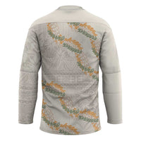 Aloha Pakalana and Puakenikeni Lei Hockey Jersey Beige Hawaiian Pattern - Polynesian Pride