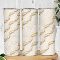 Aloha Pakalana and Puakenikeni Lei Skinny Tumbler Beige Hawaiian Pattern LT9 - Polynesian Pride
