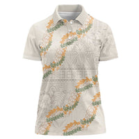 Aloha Pakalana and Puakenikeni Lei Women Polo Shirt Beige Hawaiian Pattern LT9 Female Beige - Polynesian Pride