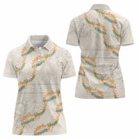 Aloha Pakalana and Puakenikeni Lei Women Polo Shirt Beige Hawaiian Pattern LT9 - Polynesian Pride