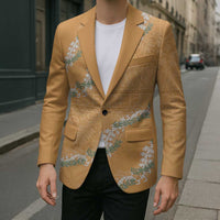 Aloha Pakalana and Puakenikeni Lei Blazer Gold Hawaiian Pattern - Polynesian Pride