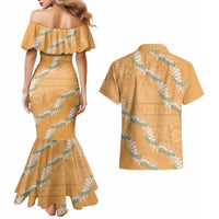 Aloha Pakalana and Puakenikeni Lei Couples Matching Mermaid Dress and Hawaiian Shirt Gold Hawaiian Pattern LT9 - Polynesian Pride