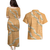 Aloha Pakalana and Puakenikeni Lei Couples Matching Puletasi and Hawaiian Shirt Gold Hawaiian Pattern LT9 - Polynesian Pride