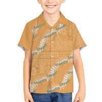 Aloha Pakalana and Puakenikeni Lei Family Matching Off Shoulder Maxi Dress and Hawaiian Shirt Gold Hawaiian Pattern LT9 Son's Shirt Gold - Polynesian Pride