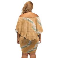 Aloha Pakalana and Puakenikeni Lei Family Matching Off Shoulder Short Dress and Hawaiian Shirt Gold Hawaiian Pattern LT9 - Polynesian Pride