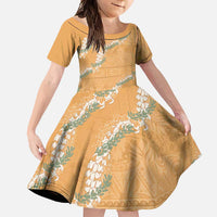 Aloha Pakalana and Puakenikeni Lei Family Matching Summer Maxi Dress and Hawaiian Shirt Gold Hawaiian Pattern LT9 Daughter's Dress Gold - Polynesian Pride