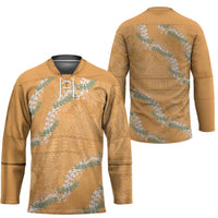 Aloha Pakalana and Puakenikeni Lei Hockey Jersey Gold Hawaiian Pattern - Polynesian Pride