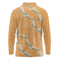 Aloha Pakalana and Puakenikeni Lei Long Sleeve Polo Shirt Gold Hawaiian Pattern LT9 - Polynesian Pride