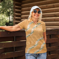 Aloha Pakalana and Puakenikeni Lei Women Polo Shirt Gold Hawaiian Pattern LT9 - Polynesian Pride