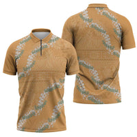 Aloha Pakalana and Puakenikeni Lei Zipper Polo Shirt Gold Hawaiian Pattern LT9 - Polynesian Pride