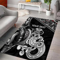 Personalised New Zealand Potae Pango Cricket Area Rug Special Maori Hei Tiki Tribal Tattoo LT9 - Polynesian Pride