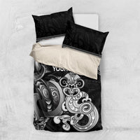 Personalised New Zealand Potae Pango Cricket Bedding Set Special Maori Hei Tiki Tribal Tattoo LT9 US Twin 172cm x 218cm Black - Polynesian Pride