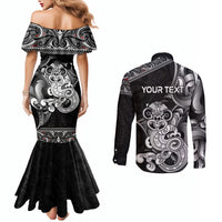 Personalised New Zealand Potae Pango Cricket Couples Matching Mermaid Dress and Long Sleeve Button Shirt Special Maori Hei Tiki Tribal Tattoo LT9 - Polynesian Pride