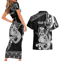Personalised New Zealand Potae Pango Cricket Couples Matching Short Sleeve Bodycon Dress and Hawaiian Shirt Special Maori Hei Tiki Tribal Tattoo LT9 - Polynesian Pride