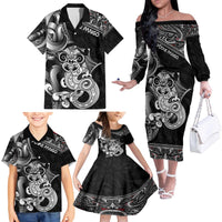 Personalised New Zealand Potae Pango Cricket Family Matching Off The Shoulder Long Sleeve Dress and Hawaiian Shirt Special Maori Hei Tiki Tribal Tattoo LT9 - Polynesian Pride