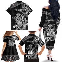 Personalised New Zealand Potae Pango Cricket Family Matching Off The Shoulder Long Sleeve Dress and Hawaiian Shirt Special Maori Hei Tiki Tribal Tattoo LT9 - Polynesian Pride