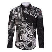 Personalised New Zealand Potae Pango Cricket Family Matching Off The Shoulder Long Sleeve Dress and Hawaiian Shirt Special Maori Hei Tiki Tribal Tattoo LT9 Dad's Shirt - Long Sleeve Black - Polynesian Pride