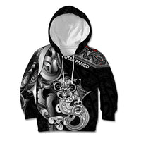 Personalised New Zealand Potae Pango Cricket Kid Hoodie Special Maori Hei Tiki Tribal Tattoo LT9 Hoodie Black - Polynesian Pride
