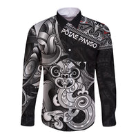 Personalised New Zealand Potae Pango Cricket Long Sleeve Button Shirt Special Maori Hei Tiki Tribal Tattoo LT9 Unisex Black - Polynesian Pride