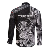 Personalised New Zealand Potae Pango Cricket Long Sleeve Button Shirt Special Maori Hei Tiki Tribal Tattoo LT9 - Polynesian Pride