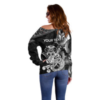 Personalised New Zealand Potae Pango Cricket Off Shoulder Sweater Special Maori Hei Tiki Tribal Tattoo LT9 - Polynesian Pride