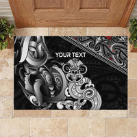 Personalised New Zealand Potae Pango Cricket Rubber Doormat Special Maori Hei Tiki Tribal Tattoo LT9 Black - Polynesian Pride