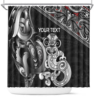 Personalised New Zealand Potae Pango Cricket Shower Curtain Special Maori Hei Tiki Tribal Tattoo LT9 Black - Polynesian Pride