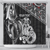 Personalised New Zealand Potae Pango Cricket Shower Curtain Special Maori Hei Tiki Tribal Tattoo LT9 - Polynesian Pride