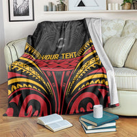 Custom Papua New Guinea Cricket Blanket PNG Emblem Mix Polyneisan Pattern