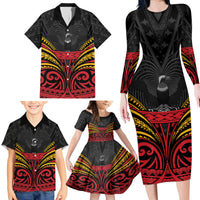 Custom Papua New Guinea Cricket Family Matching Long Sleeve Bodycon Dress and Hawaiian Shirt PNG Emblem Mix Polyneisan Pattern LT9 - Polynesian Pride