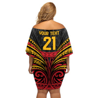 Custom Papua New Guinea Cricket Family Matching Off Shoulder Short Dress and Hawaiian Shirt PNG Emblem Mix Polyneisan Pattern LT9 - Polynesian Pride